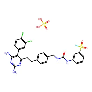 3-[[4-[2-[2,6-diamino-5-(3,4-dichlorophenyl)pyrimidin-4-yl]ethyl]phenyl]methylcarbamoylamino]benzenesulfonyl fluoride structure