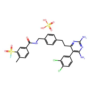 5-[[4-[2-[2,6-diamino-5-(3,4-dichlorophenyl)pyrimidin-4-yl]ethyl]phenyl]methylcarbamoyl]-2-methylbenzenesulfonyl fluoride; sulfuric acid structure