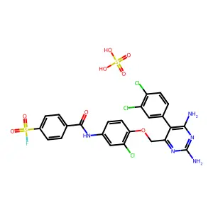 4-[[3-chloro-4-[[2,6-diamino-5-(3,4-dichlorophenyl)pyrimidin-4-yl]methoxy]phenyl]carbamoyl]benzenesulfonyl fluoride; sulfuric acid structure