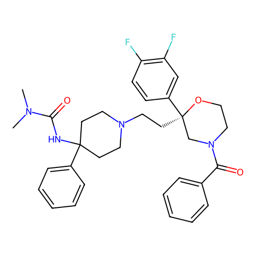 3-[1-[2-[(2R)-4-benzoyl-2-(3,4-difluorophenyl)morpholin-2-yl]ethyl]-4-phenylpiperidin-4-yl]-1,1-dimethylurea structure