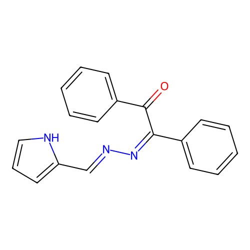 1,2-diphenyl-2-(1H-pyrrol-2-ylmethylidenehydrazinylidene)ethanone structure