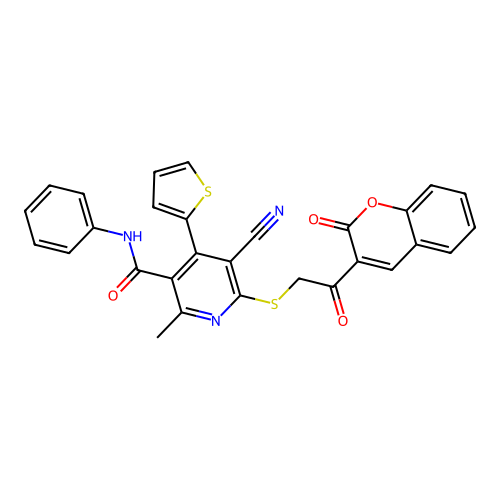 5-Cyano-2-methyl-6-[2-oxo-2-(2-oxo-2H-chromen-3-yl)-ethylsulfanyl]-N-phenyl-4-thiophen-2-yl-nicotinamide structure