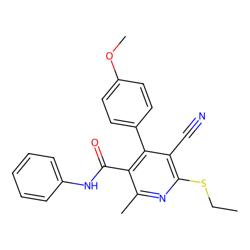5-cyano-6-(ethylthio)-4-(4-methoxyphenyl)-2-methyl-N-phenylnicotinamide structure
