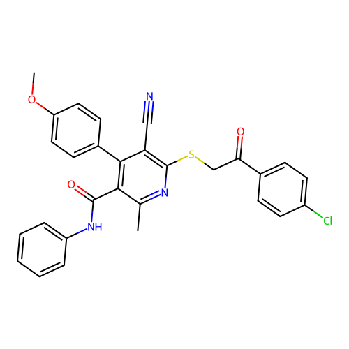 6-{[2-(4-chlorophenyl)-2-oxoethyl]sulfanyl}-5-cyano-4-(4-methoxyphenyl)-2-methyl-N-phenylpyridine-3-carboxamide structure