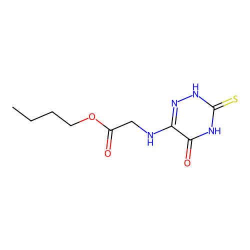 butyl 2-[(5-oxo-3-sulfanylidene-2H-1,2,4-triazin-6-yl)amino]acetate structure