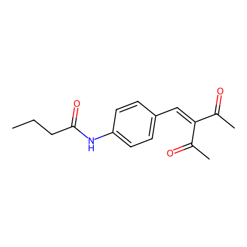 N-[4-(2-acetyl-3-oxobut-1-en-1-yl)phenyl]butanamide structure