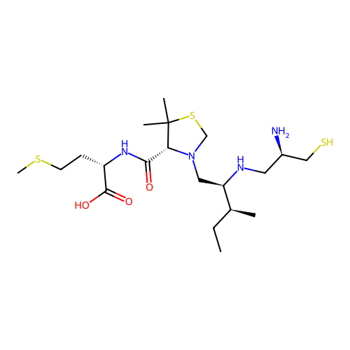 (S)-2-((R)-3-((2S,3S)-2-(((R)-2-amino-3-mercaptopropyl)amino)-3-methylpentyl)-5,5-dimethylthiazolidine-4-carboxamido)-4-(methylthio)butanoic acid. structure