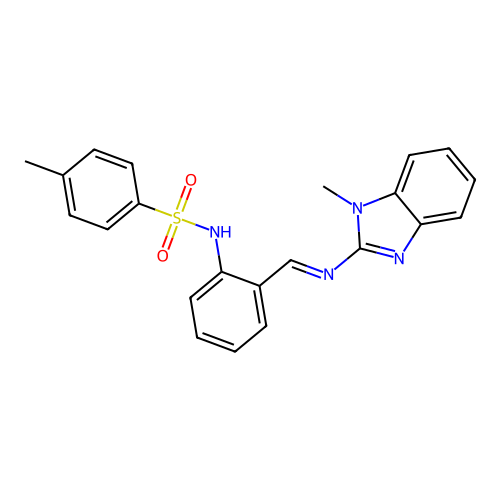 4-methyl-N-(2-{(E)-[(1-methyl-1H-benzimidazol-2-yl)imino]methyl}phenyl)benzenesulfonamide structure
