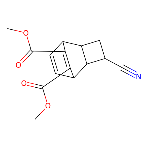 Tricyclo[4.2.2.0(2,5)]deca-7,9-diene-7,8-dicarboxylic acid, 3-cyano-, dimethyl ester structure