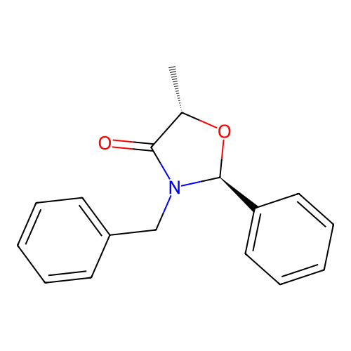 (2S,5S)-3-benzyl-5-methyl-2-phenyl-1,3-oxazolidin-4-one structure