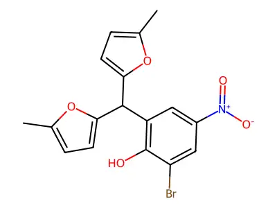 2-[Bis(5-methylfuran-2-yl)methyl]-6-bromo-4-nitrophenol structure