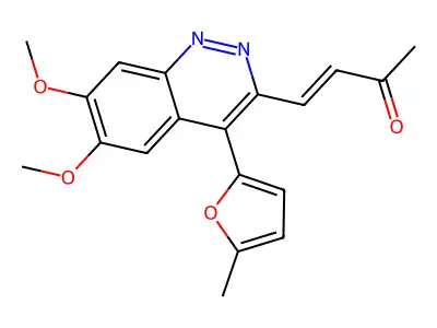 (E)-4-[6,7-dimethoxy-4-(5-methylfuran-2-yl)cinnolin-3-yl]but-3-en-2-one structure