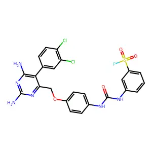3-{[(4-{[2,6-Diamino-5-(3,4-dichlorophenyl)pyrimidin-4-yl]methoxy}phenyl)carbamoyl]amino}benzene-1-sulfonyl fluoride structure