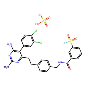 3-[[4-[2-[2,6-diamino-5-(3,4-dichlorophenyl)pyrimidin-4-yl]ethyl]phenyl]methylcarbamoyl]benzenesulfonyl fluoride structure