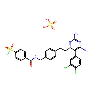 4-[[4-[2-[2,6-diamino-5-(3,4-dichlorophenyl)pyrimidin-4-yl]ethyl]phenyl]methylcarbamoyl]benzenesulfonyl fluoride structure