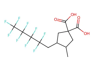 3-methyl-4-(2,2,3,3,4,4,5,5,5-nonafluoropentyl)cyclopentane-1,1-dicarboxylic Acid structure