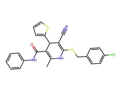 6-[(4-chlorophenyl)methylsulfanyl]-5-cyano-2-methyl-N-phenyl-4-thiophen-2-yl-1,4-dihydropyridine-3-carboxamide structure