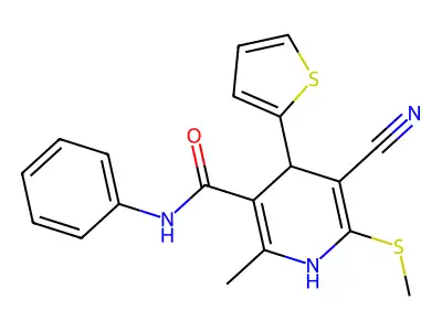 5-cyano-2-methyl-6-methylsulfanyl-N-phenyl-4-thiophen-2-yl-1,4-dihydropyridine-3-carboxamide structure