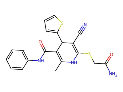 6-Carbamoylmethylsulfanyl-5-cyano-2-methyl-4-thiophen-2-yl-1,4-dihydro-pyridine- structure