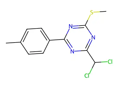 2-(Dichloromethyl)-4-(4-methylphenyl)-6-(methylthio)-1,3,5-triazine structure