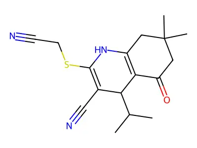 2-(cyanomethylsulfanyl)-7,7-dimethyl-5-oxo-4-propan-2-yl-1,4,6,8-tetrahydroquinoline-3-carbonitrile structure