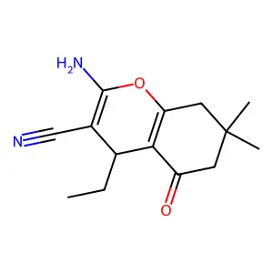 2-amino-4-ethyl-7,7-dimethyl-5-oxo-5,6,7,8-tetrahydro-4H-chromene-3-carbonitrile structure