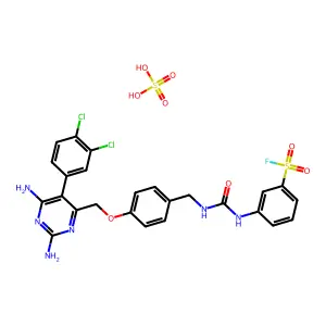 3-[[4-[[2,6-diamino-5-(3,4-dichlorophenyl)pyrimidin-4-yl]methoxy]phenyl]methylcarbamoylamino]benzenesulfonyl fluoride structure