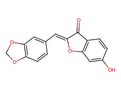 (2Z)-2-(1,3-benzodioxol-5-ylmethylene)-6-hydroxy-1-benzofuran-3(2H)-one structure