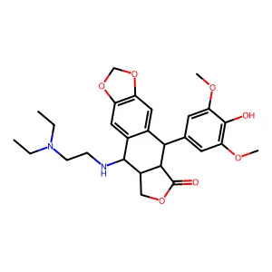 Furo(3',4':6,7)naphtho(2,3-d)-1,3-dioxol-6(5aH)-one, 9-((2-(diethylamino)ethyl)amino)-5,8,8a,9-tetrahydro-5-(4-hydroxy-3,5-dimethoxyphenyl)-, (5R-(5alpha,5abeta,8aalpha,9beta))- structure