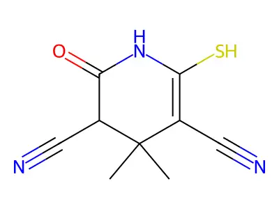 4,4-Dimethyl-2-oxo-6-sulfanyl-1,2,3,4-tetrahydropyridine-3,5-dicarbonitrile structure