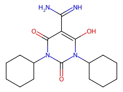 1,3-Dicyclohexyl-6-hydroxy-2,4-dioxo-1,2,3,4-tetrahydropyrimidine-5-carboximidamide structure
