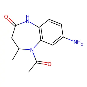 5-Acetyl-7-amino-4-methyl-1,3,4,5-tetrahydro-2H-1,5-benzodiazepin-2-one structure