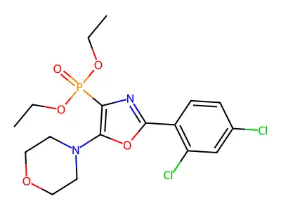 Diethyl 2-(2,4-dichlorophenyl)-5-(4-morpholinyl)-1,3-oxazol-4-ylphosphonate structure