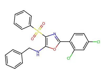 4-(benzenesulfonyl)-N-benzyl-2-(2,4-dichlorophenyl)-1,3-oxazol-5-amine structure