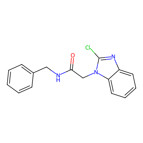 N1-benzyl-2-(2-chloro-1H-benzo[d]imidazol-1-yl)acetamide structure