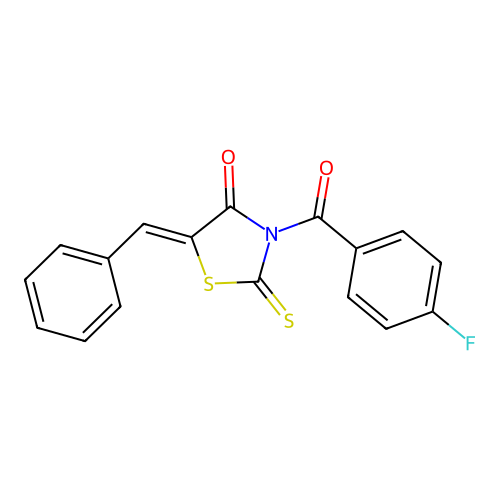 (5Z)-5-benzylidene-3-[(4-fluorophenyl)carbonyl]-2-thioxo-1,3-thiazolidin-4-one structure