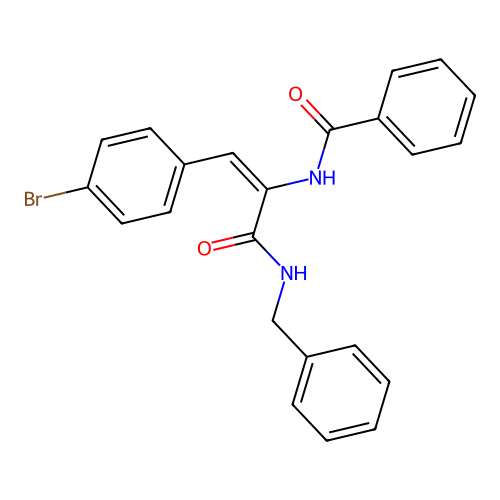 (2E)-3-(4-bromophenyl)-2-(phenylcarbonylamino)-N-benzylprop-2-enamide structure