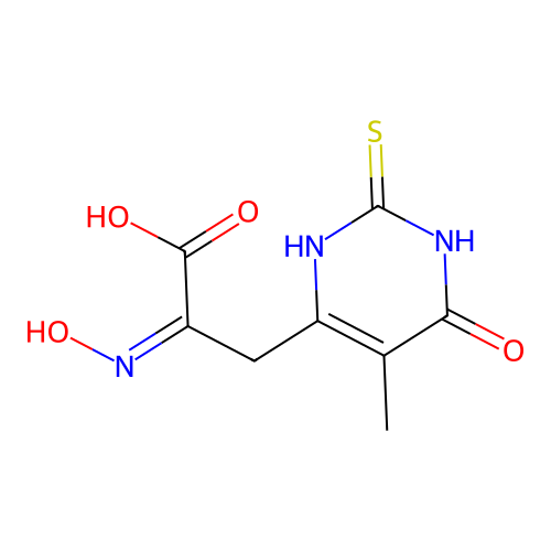 (2Z)-2-hydroxyimino-3-(5-methyl-4-oxo-2-sulfanylidene-1H-pyrimidin-6-yl)propanoic acid structure