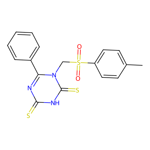 1-{[(4-methylphenyl)sulfonyl]methyl}-6-phenyl-1,3,5-triazine-2,4(1H,3H)-dithione structure