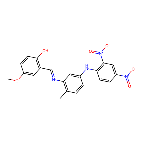 (E)-2-(((5-((2,4-dinitrophenyl)amino)-2-methylphenyl)imino)methyl)-4-methoxyphenol structure