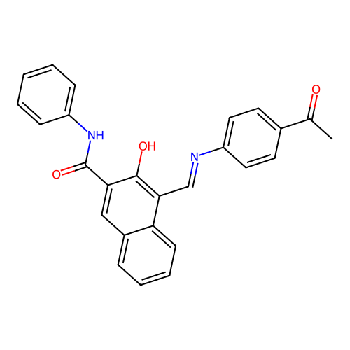 (E)-4-(((4-acetylphenyl)imino)methyl)-3-hydroxy-N-phenyl-2-naphthamide structure