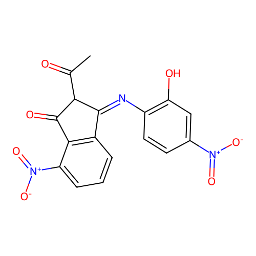2-acetyl-3-(2-hydroxy-4-nitrophenyl)imino-7-nitroinden-1-one structure