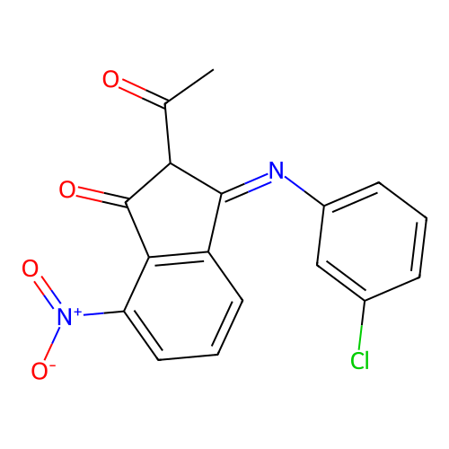 2-Acetyl-3-[(Z)-3-chloro-phenylimino]-7-nitro-indan-1-one structure