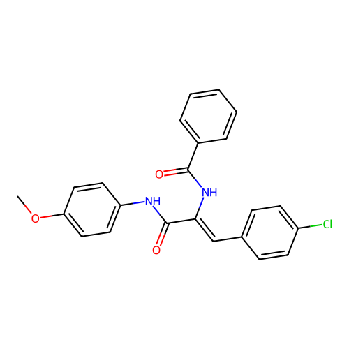 (Z)-N-(1-(4-chlorophenyl)-3-((4-methoxyphenyl)amino)-3-oxoprop-1-en-2-yl)benzamide structure