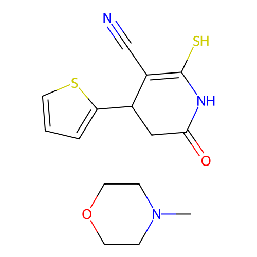 4-methylmorpholine; 2-oxo-6-sulfanyl-4-thiophen-2-yl-3,4-dihydro-1H-pyridine-5-carbonitrile structure