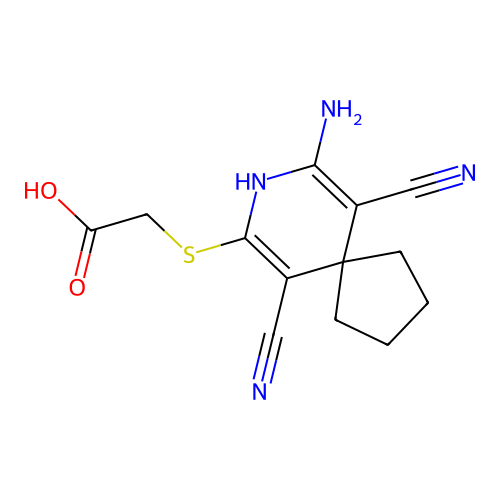 [(9-Amino-6,10-dicyano-8-azaspiro[4.5]deca-6,9-dien-7-yl)sulfanyl]acetic acid structure
