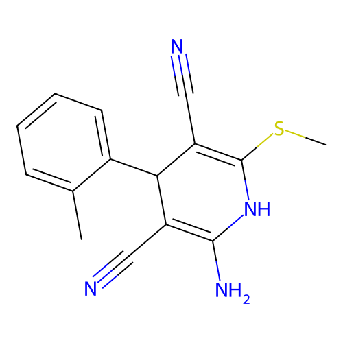 Pyridine, 1,4-dihydro-2-methylthio-3,5-dicyano-4-(2-methylphenyl)-6-amino- structure