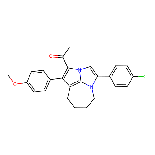 1-(4-(4-chlorophenyl)-1-(4-methoxyphenyl)-5,6,7,8-tetrahydro-2a,4a-diazacyclopenta[cd]azulen-2-yl)ethanone structure
