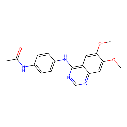 N-(4-(6,7-dimethoxyquinazolin-4-ylamino)phenyl)acetamide structure