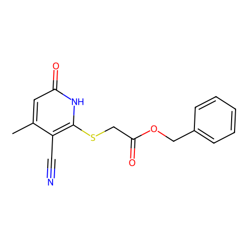 Benzyl [(3-cyano-4-methyl-6-oxo-1,6-dihydropyridin-2-yl)sulfanyl]acetate structure